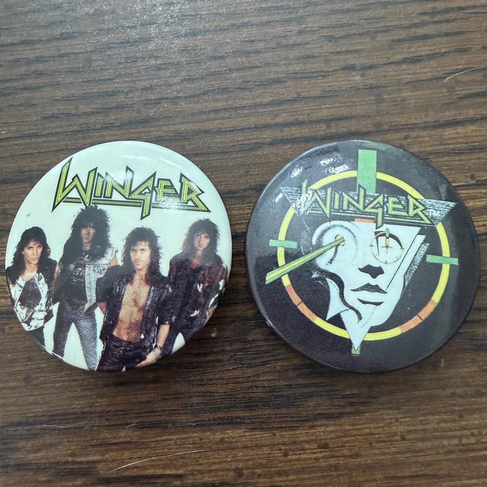 Vintage Winger Pinback Buttons Lot Of 2 Hair Metal 80s Rock Band